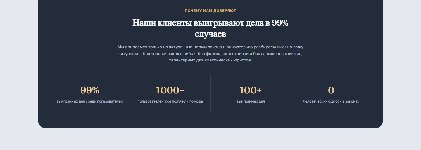 Блок доверия: 99% выигранных дел, 1000+ пользователей